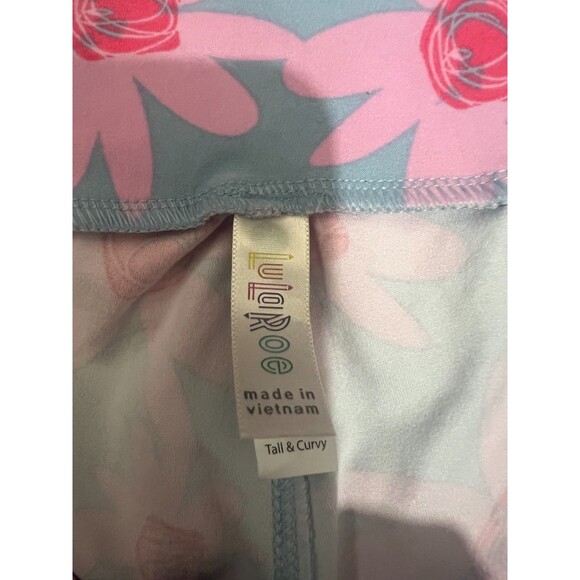 LuLaRoe Leggings TC Pastel Blue & Pink Daisy Floral Print Buttery Soft Stretch - Picture 3 of 3